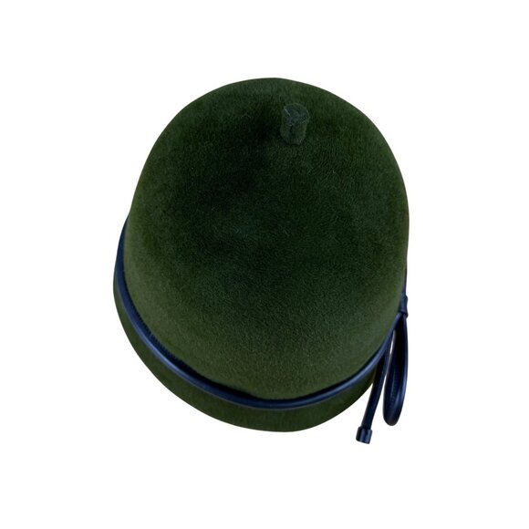 Womens Green Wool Cloche Hat With Black Leather Bow Accent - Picture 9 of 11